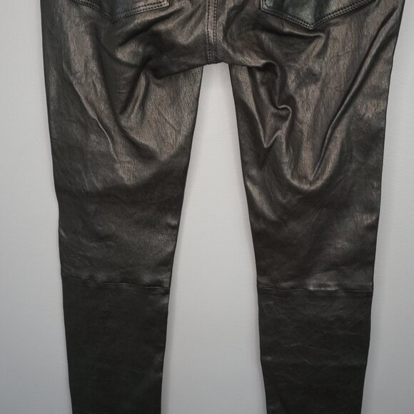 New Frame Le Skinny de Jeanne Mid-Rise Leather Pants in Washed Black size 23 - Picture 12 of 16